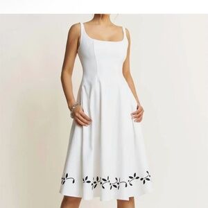 Hersy Embroidered Linen Flare Midi Dress In White